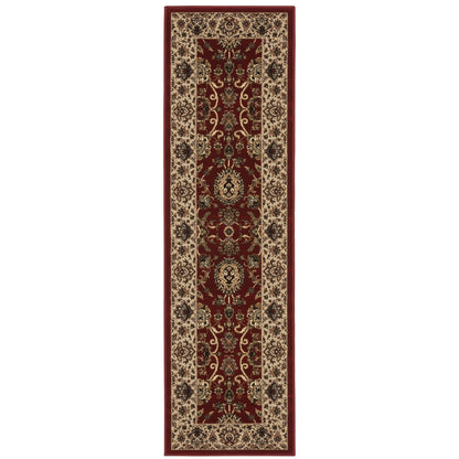 Ariana 130/8 Red/Ivory Area Rug, red ivory traditional oriental area rug with Old-World styling and intricate pattern definition.