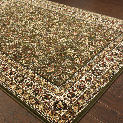 Ariana 213G8 Green/Ivory Area Rug, green ivory traditional oriental area rug with crisp pattern work and collector-rug appearance.