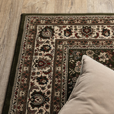 Ariana 213G8 Green/Ivory Area Rug, green ivory traditional oriental area rug with crisp pattern work and collector-rug appearance.