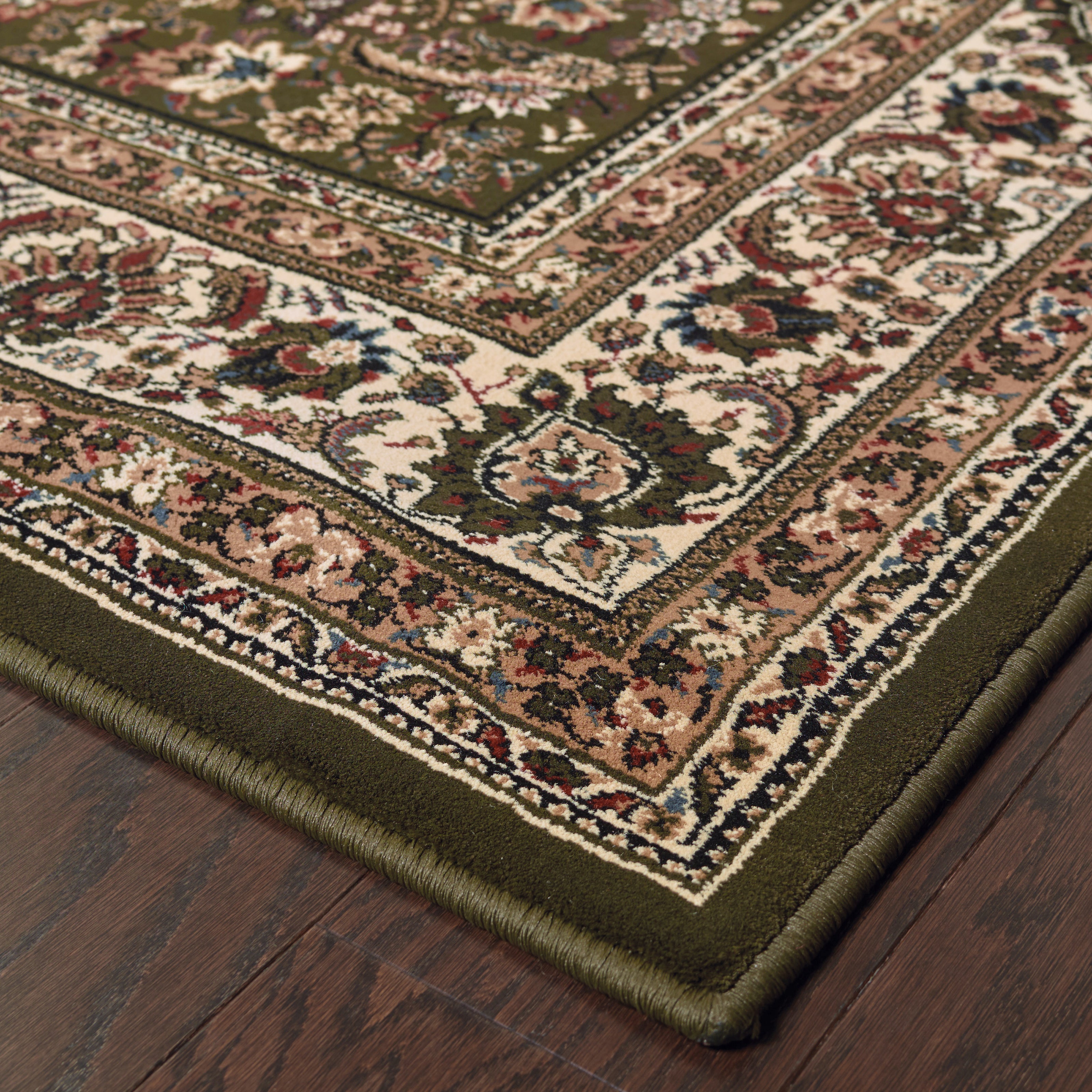 Ariana 213G8 Green/Ivory Area Rug, green ivory traditional oriental area rug with crisp pattern work and collector-rug appearance.