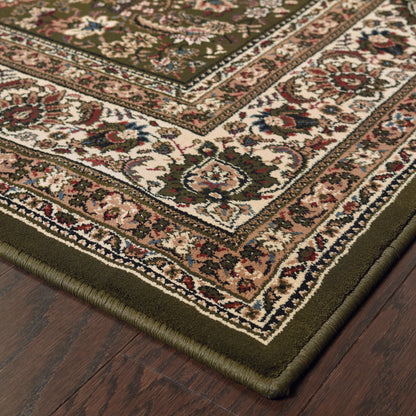 Ariana 213G8 Green/Ivory Area Rug, green ivory traditional oriental area rug with crisp pattern work and collector-rug appearance.