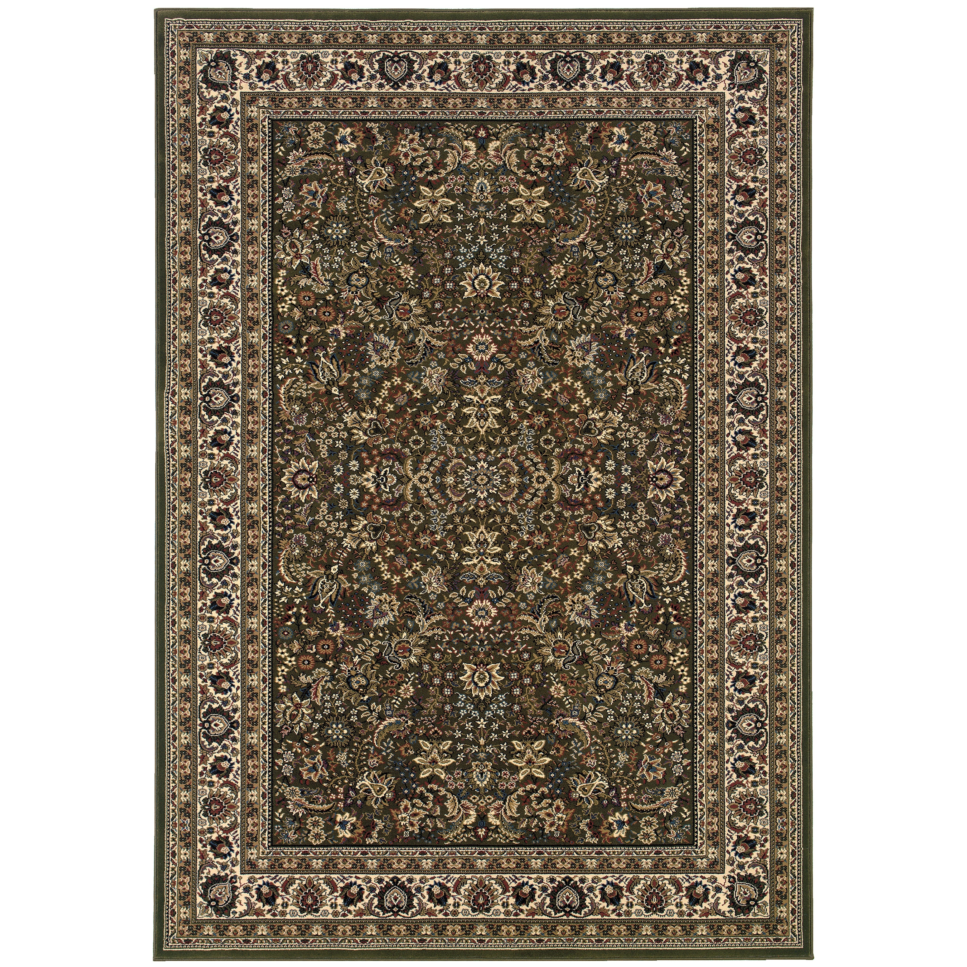 Ariana 213G8 Green/Ivory Area Rug, green ivory traditional oriental area rug with crisp pattern work and collector-rug appearance.