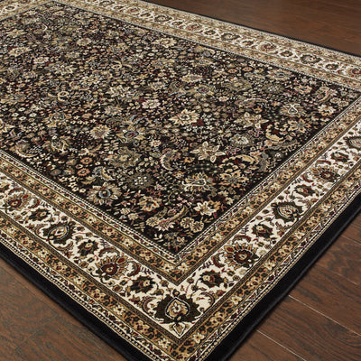 Ariana 213K8 Black/Ivory Area Rug, black ivory traditional oriental area rug with dramatic contrast and crisp detailed pattern.