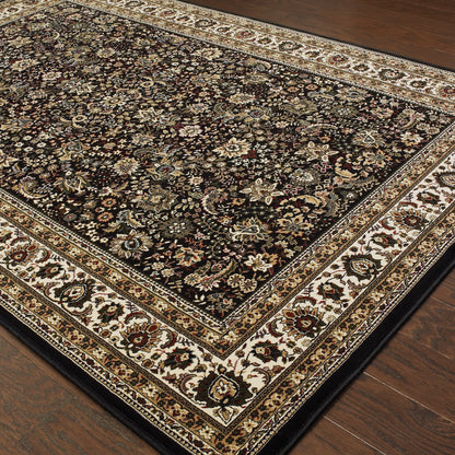 Ariana 213K8 Black/Ivory Area Rug, black ivory traditional oriental area rug with dramatic contrast and crisp detailed pattern.