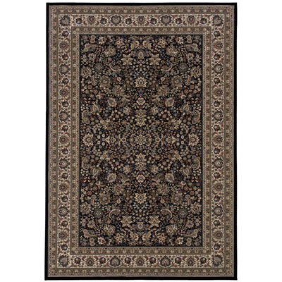 Ariana 213K8 Black/Ivory Area Rug, black ivory traditional oriental area rug with dramatic contrast and crisp detailed pattern.