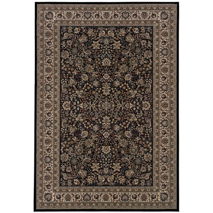 Ariana 213K8 Black/Ivory Area Rug, black ivory traditional oriental area rug with dramatic contrast and crisp detailed pattern.