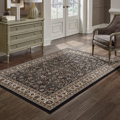 Ariana 213K8 Black/Ivory Area Rug, black ivory traditional oriental area rug with dramatic contrast and crisp detailed pattern.