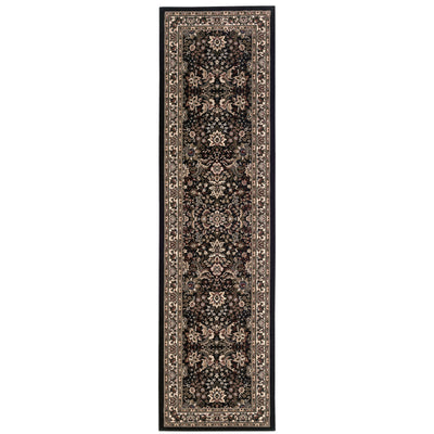Ariana 213K8 Black/Ivory Area Rug, black ivory traditional oriental area rug with dramatic contrast and crisp detailed pattern.