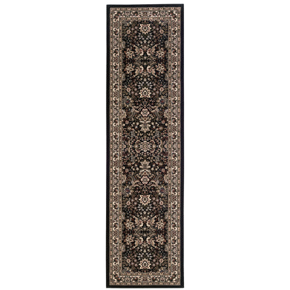 Ariana 213K8 Black/Ivory Area Rug, black ivory traditional oriental area rug with dramatic contrast and crisp detailed pattern.