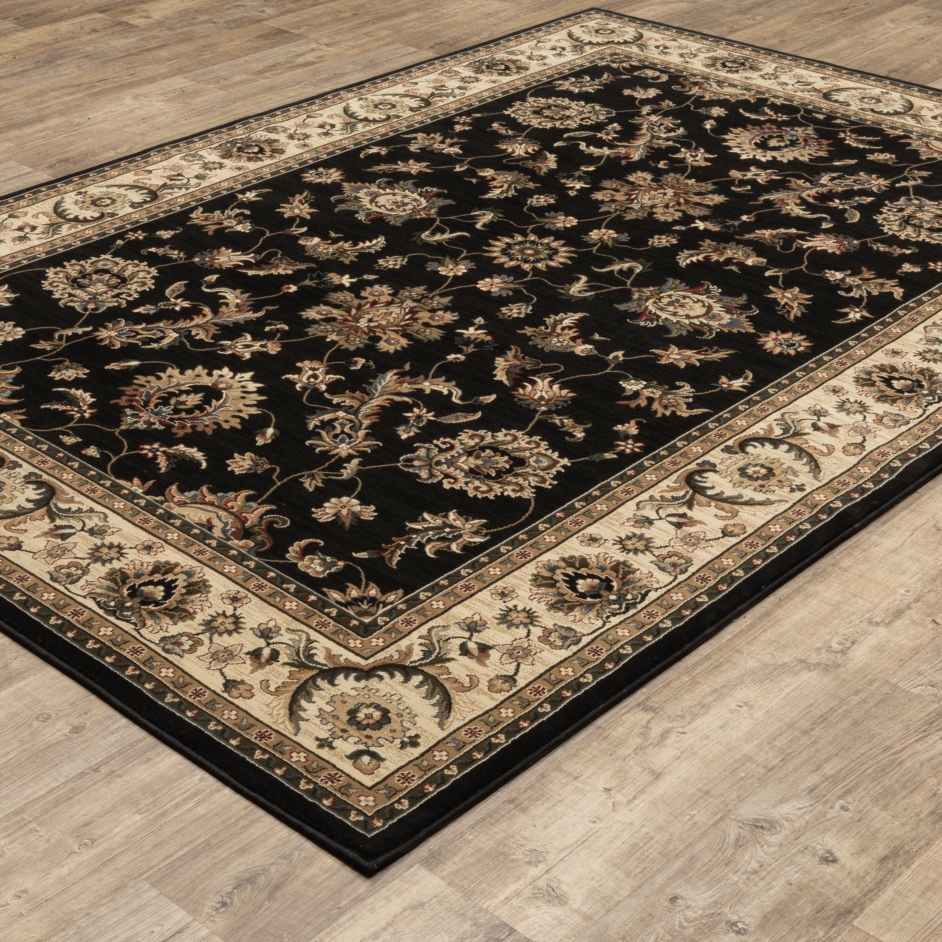 Ariana 311K3 Black/Ivory Area Rug, black ivory traditional oriental area rug with striking contrast and intricate pattern clarity.