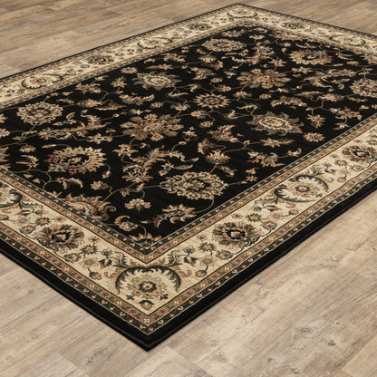 Ariana 311K3 Black/Ivory Area Rug, black ivory traditional oriental area rug with striking contrast and intricate pattern clarity.