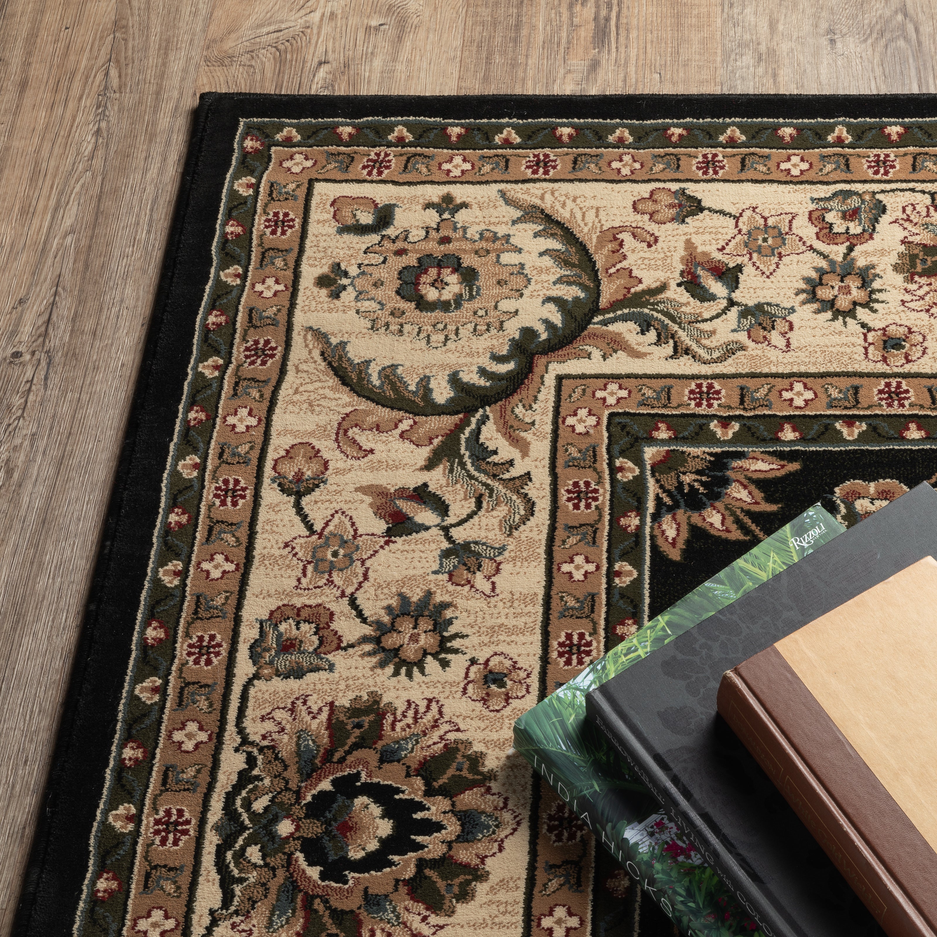Ariana 311K3 Black/Ivory Area Rug, black ivory traditional oriental area rug with striking contrast and intricate pattern clarity.