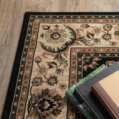 Ariana 311K3 Black/Ivory Area Rug, black ivory traditional oriental area rug with striking contrast and intricate pattern clarity.