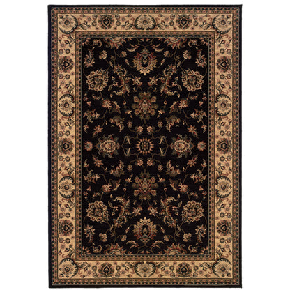 Ariana 311K3 Black/Ivory Area Rug, black ivory traditional oriental area rug with striking contrast and intricate pattern clarity.