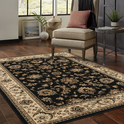 Ariana 311K3 Black/Ivory Area Rug, black ivory traditional oriental area rug with striking contrast and intricate pattern clarity.