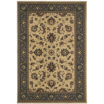 Ariana 311Z3 Ivory/Blue Area Rug, ivory blue traditional oriental area rug with crisp hues and fine Old-World pattern detail.
