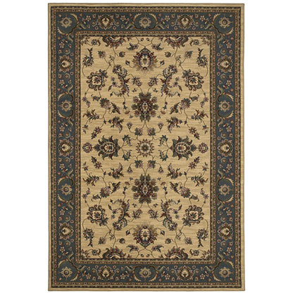 Ariana 311Z3 Ivory/Blue Area Rug, ivory blue traditional oriental area rug with crisp hues and fine Old-World pattern detail.