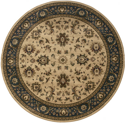 Ariana 311Z3 Ivory/Blue Area Rug, ivory blue traditional oriental area rug with crisp hues and fine Old-World pattern detail.
