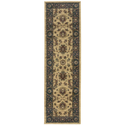 Ariana 311Z3 Ivory/Blue Area Rug, ivory blue traditional oriental area rug with crisp hues and fine Old-World pattern detail.