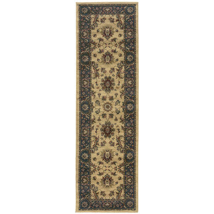 Ariana 311Z3 Ivory/Blue Area Rug, ivory blue traditional oriental area rug with crisp hues and fine Old-World pattern detail.