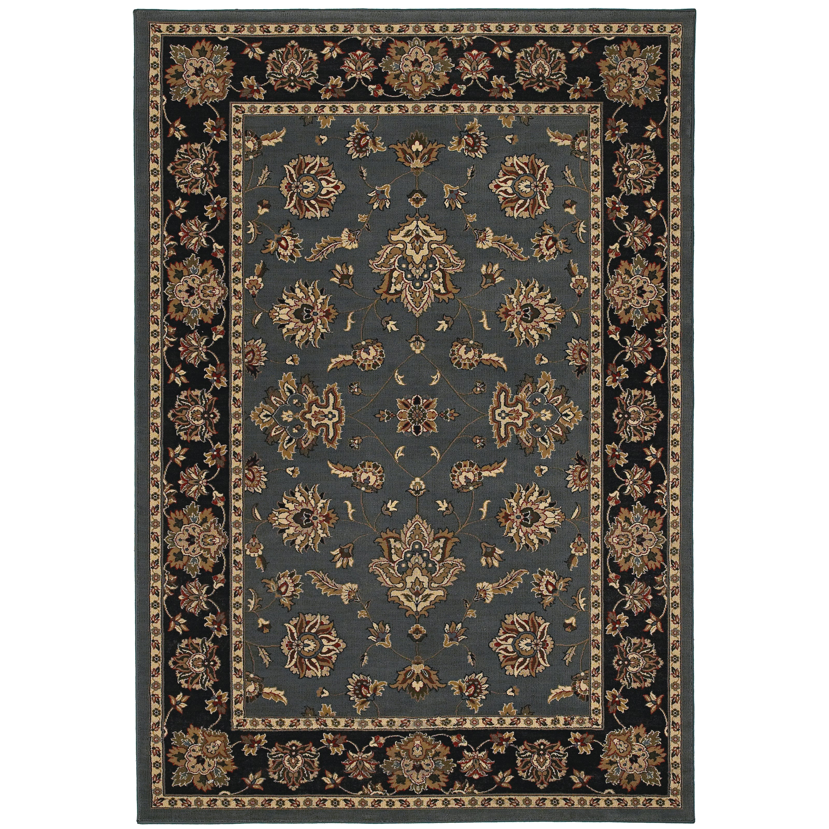 Ariana 623H3 Blue/Black Area Rug, blue black traditional oriental area rug with dramatic contrast and detailed collector-style pattern.