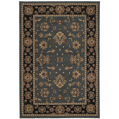 Ariana 623H3 Blue/Black Area Rug, blue black traditional oriental area rug with dramatic contrast and detailed collector-style pattern.