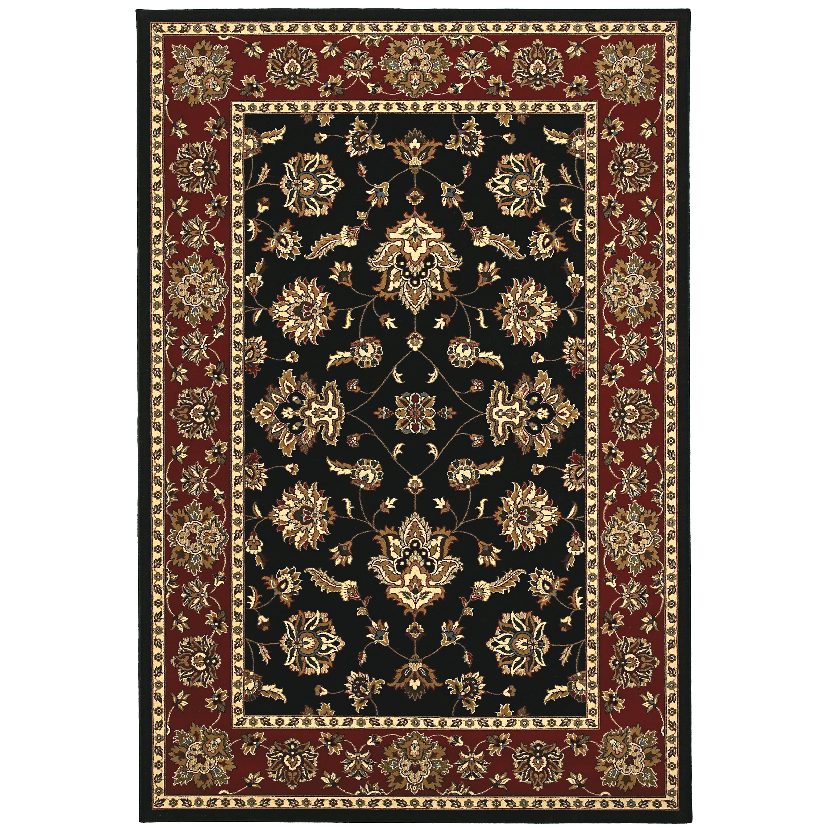 Ariana 623M3 Black/Red Area Rug, black, red traditional oriental area rug with bold color impact and intricate pattern detail.