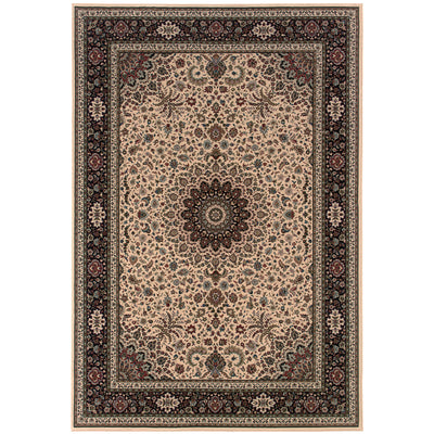 Ariana 095I8 Ivory/Black Area Rug, ivory black traditional oriental area rug with striking contrast and detailed collector-style pattern.