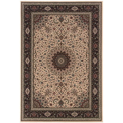 Ariana 095I8 Ivory/Black Area Rug, ivory black traditional oriental area rug with striking contrast and detailed collector-style pattern.