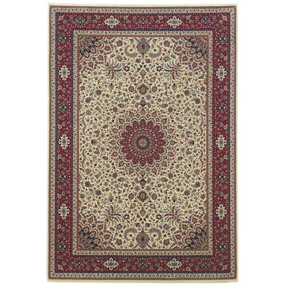 Ariana 095J3 Ivory/Red Area Rug, ivory red traditional oriental area rug with Old-World pattern styling and crisp detailed design.