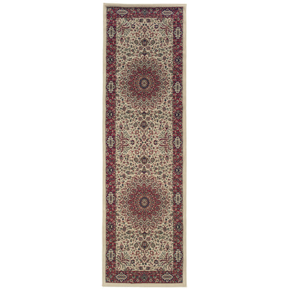 Ariana 095J3 Ivory/Red Area Rug, ivory red traditional oriental area rug with Old-World pattern styling and crisp detailed design.
