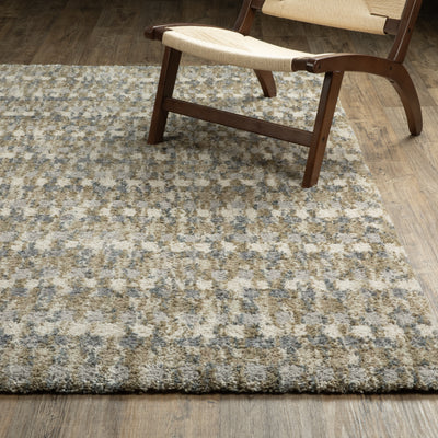 Oriental Weavers Aspen 3052A plush shag rug featuring abstract pattern in gold/ grey tones