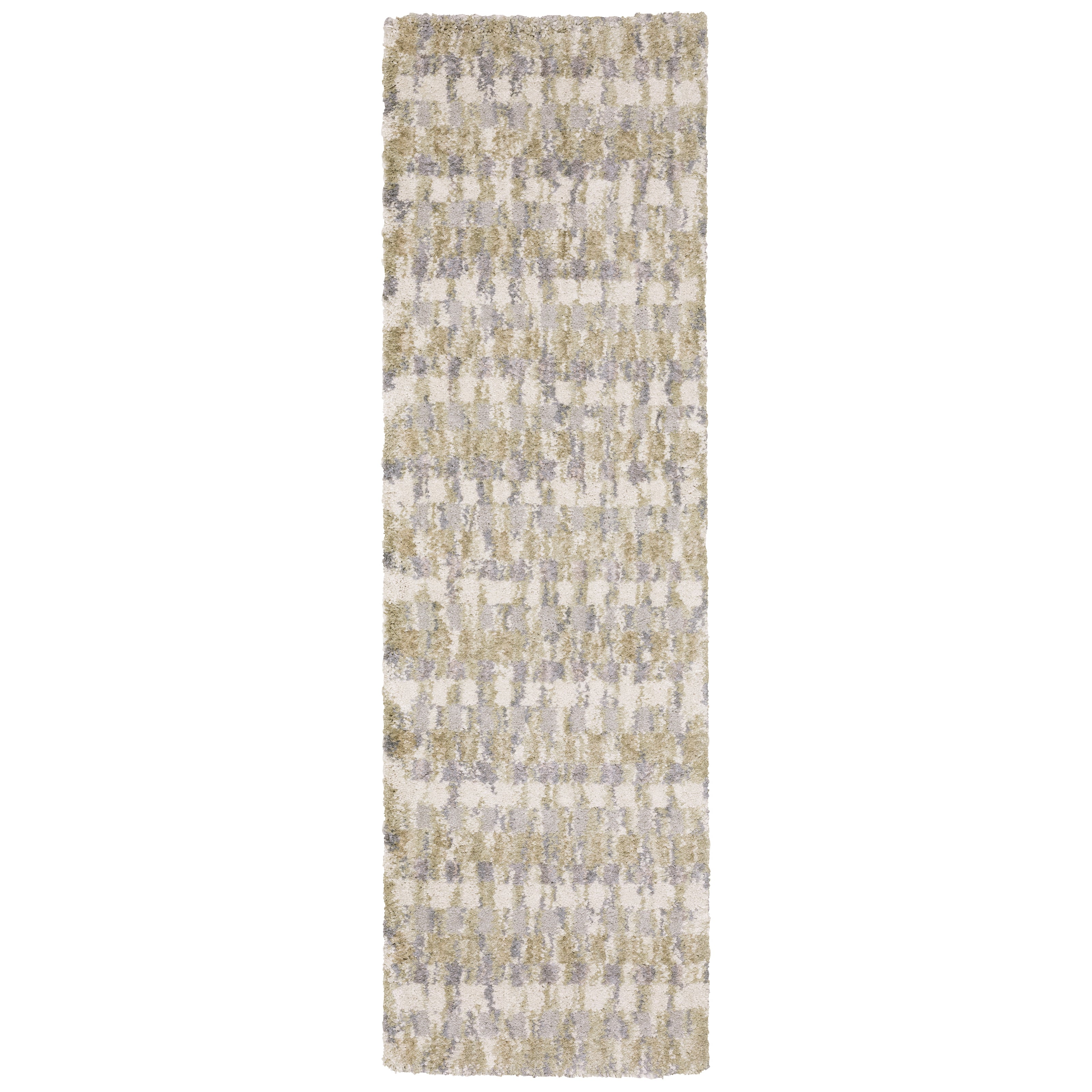 Oriental Weavers Aspen 3052A plush shag rug featuring abstract pattern in gold/ grey tones