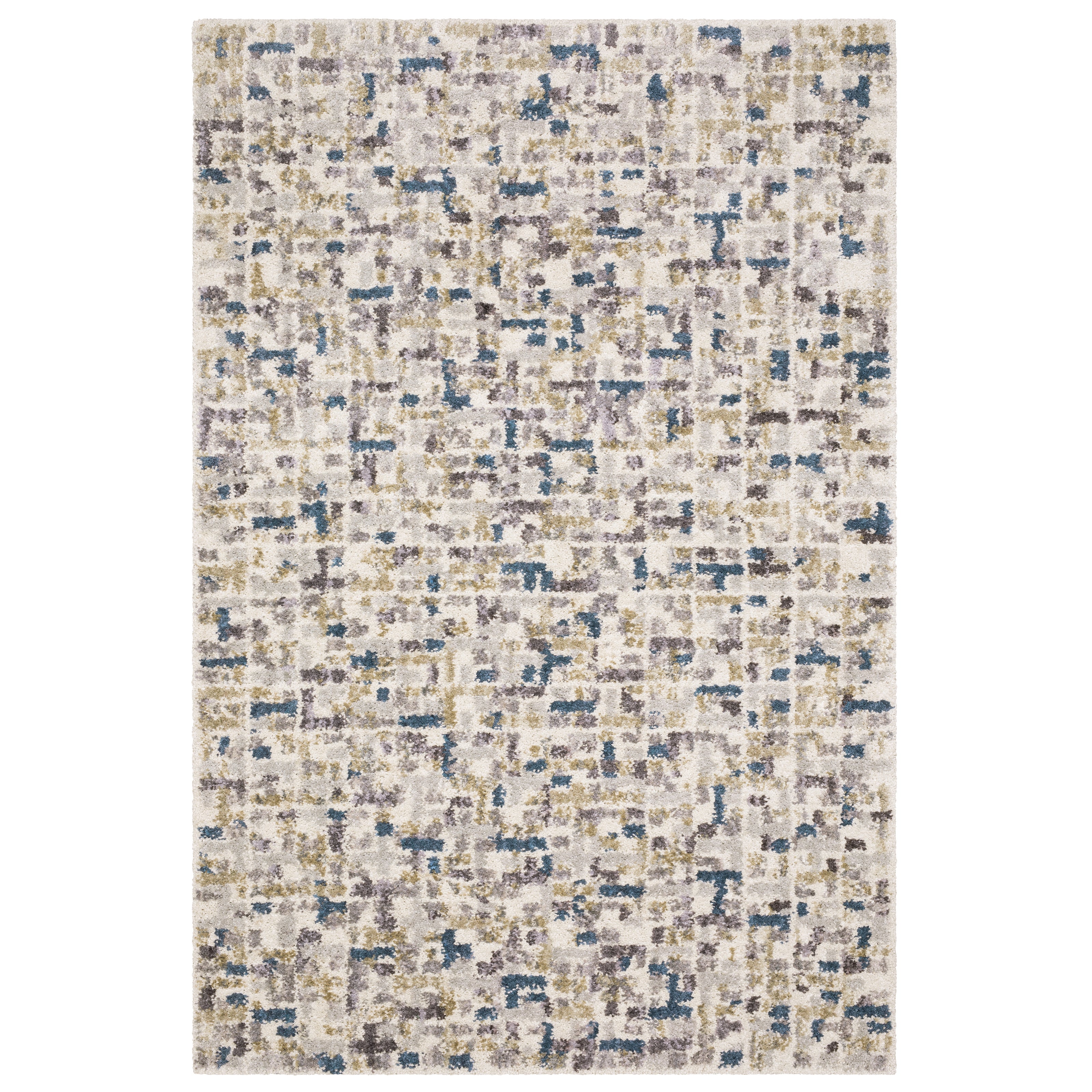 Oriental Weavers Aspen 3514A plush shag rug featuring abstract pattern in ivory/ blue tones