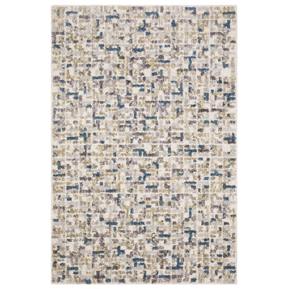 Oriental Weavers Aspen 3514A plush shag rug featuring abstract pattern in ivory/ blue tones