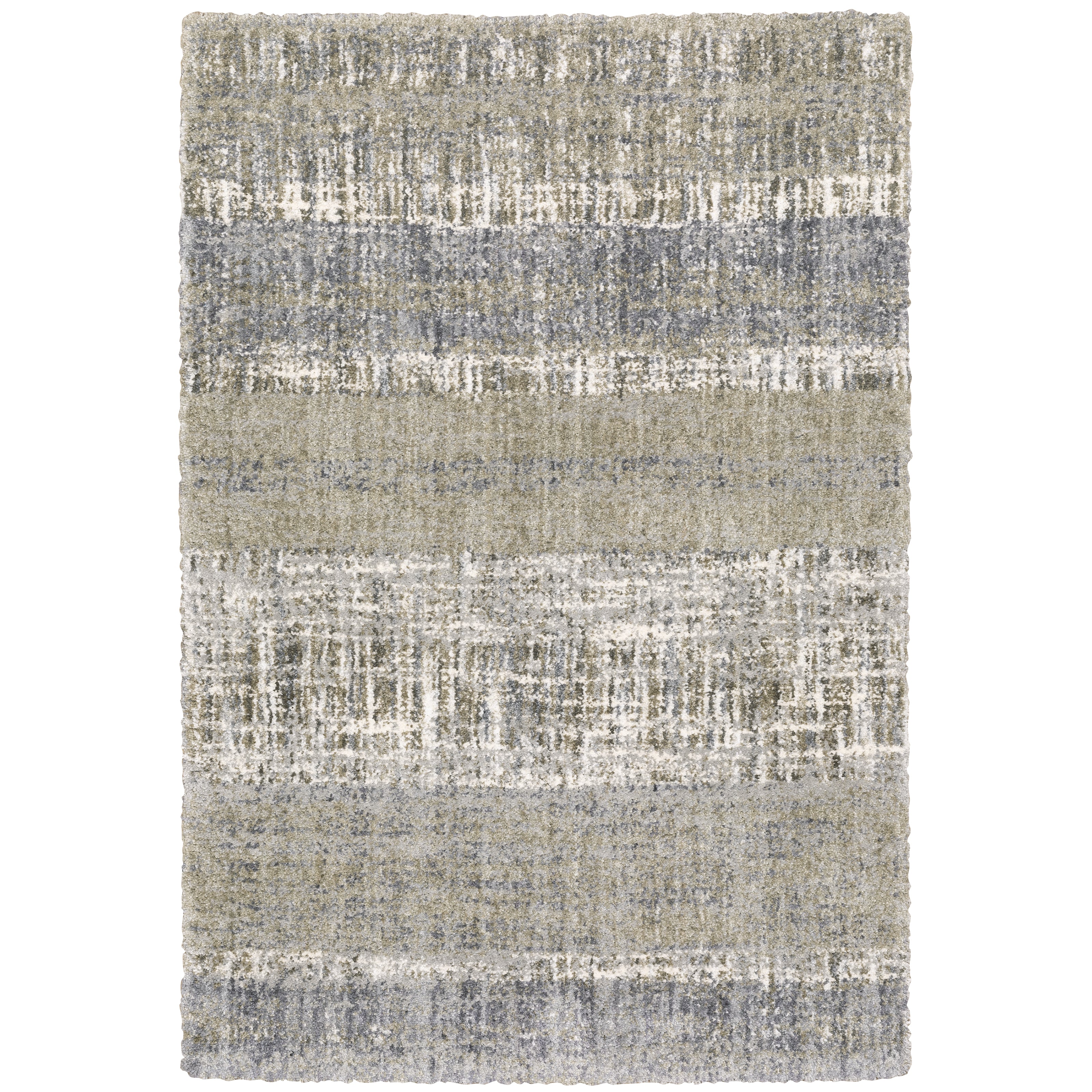 Oriental Weavers Aspen 530J9 plush shag rug featuring abstract pattern in grey/ ivory tones