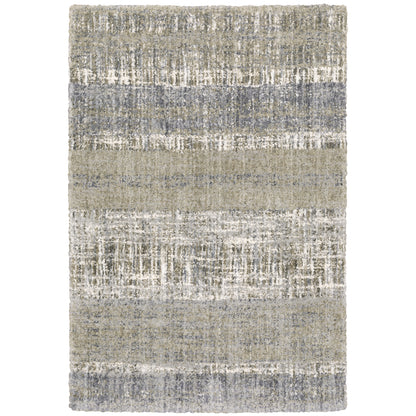 Oriental Weavers Aspen 530J9 plush shag rug featuring abstract pattern in grey/ ivory tones