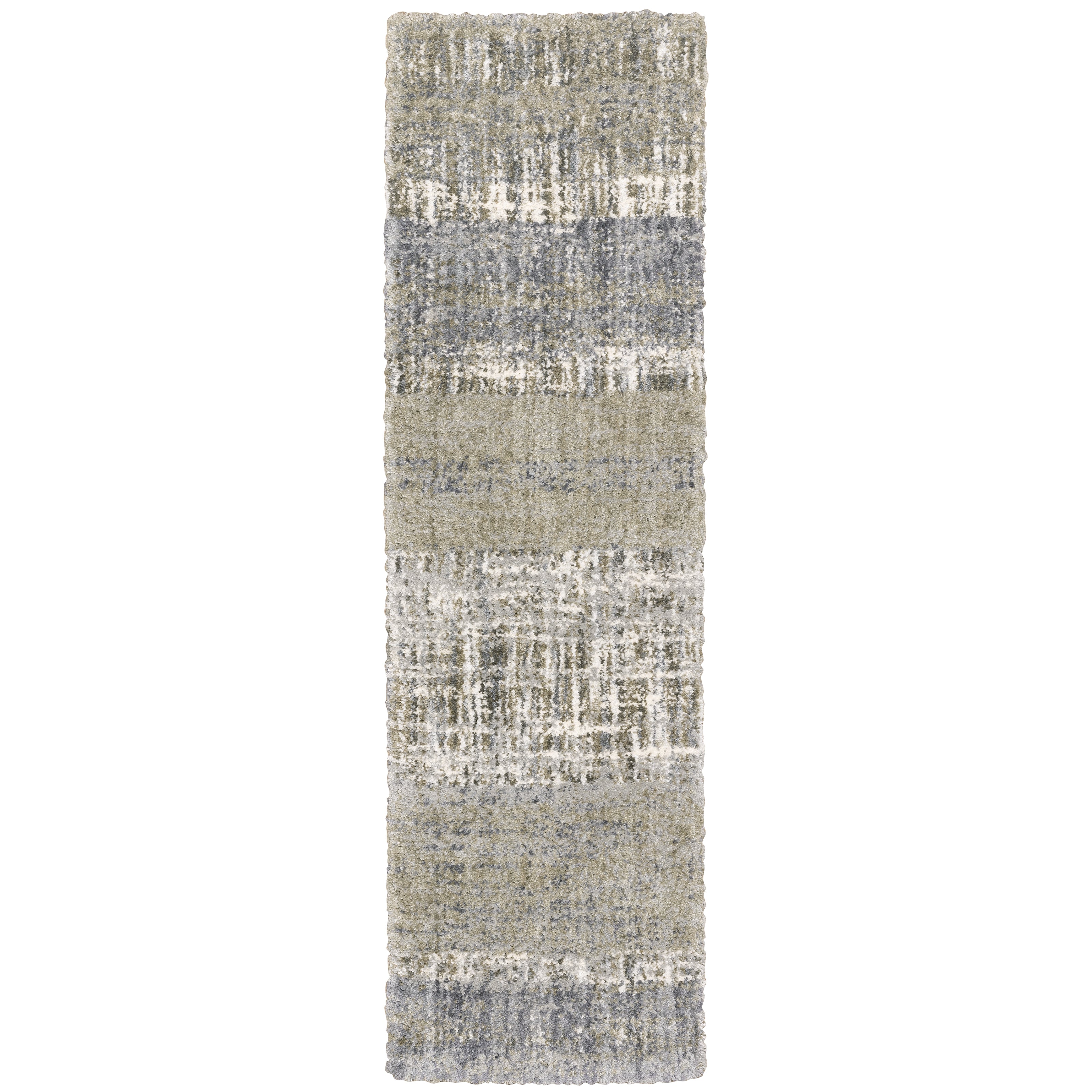 Oriental Weavers Aspen 530J9 plush shag rug featuring abstract pattern in grey/ ivory tones