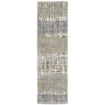 Oriental Weavers Aspen 530J9 plush shag rug featuring abstract pattern in grey/ ivory tones