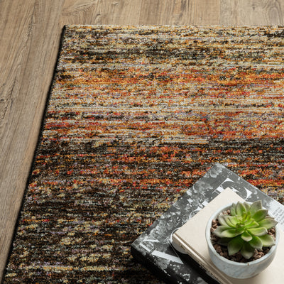 Oriental Weavers Atlas 8037C textured area rug featuring textured design in gold/ charcoal tones