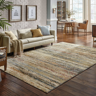 Oriental Weavers Atlas 8037J textured area rug featuring textured design in gold/ green tones