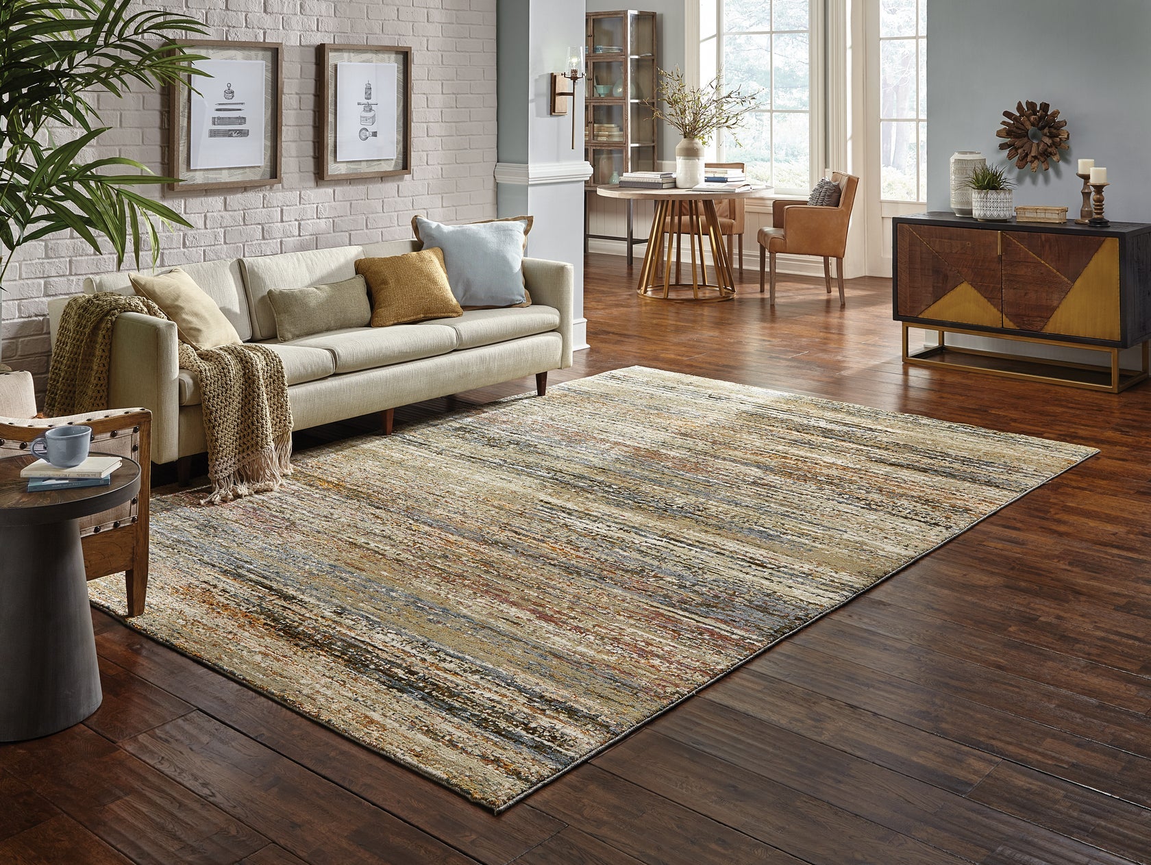 Oriental Weavers Atlas 8037J textured area rug featuring textured design in gold/ green tones