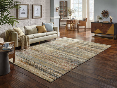 Oriental Weavers Atlas 8037J textured area rug featuring textured design in gold/ green tones