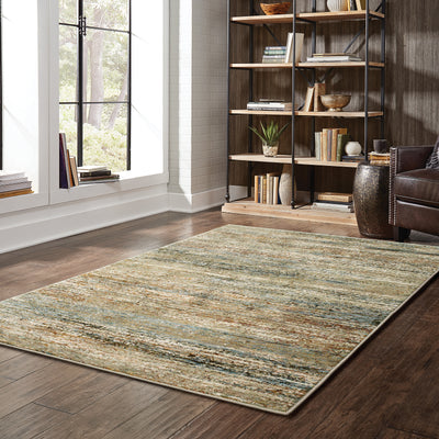 Oriental Weavers Atlas 8037J textured area rug featuring textured design in gold/ green tones