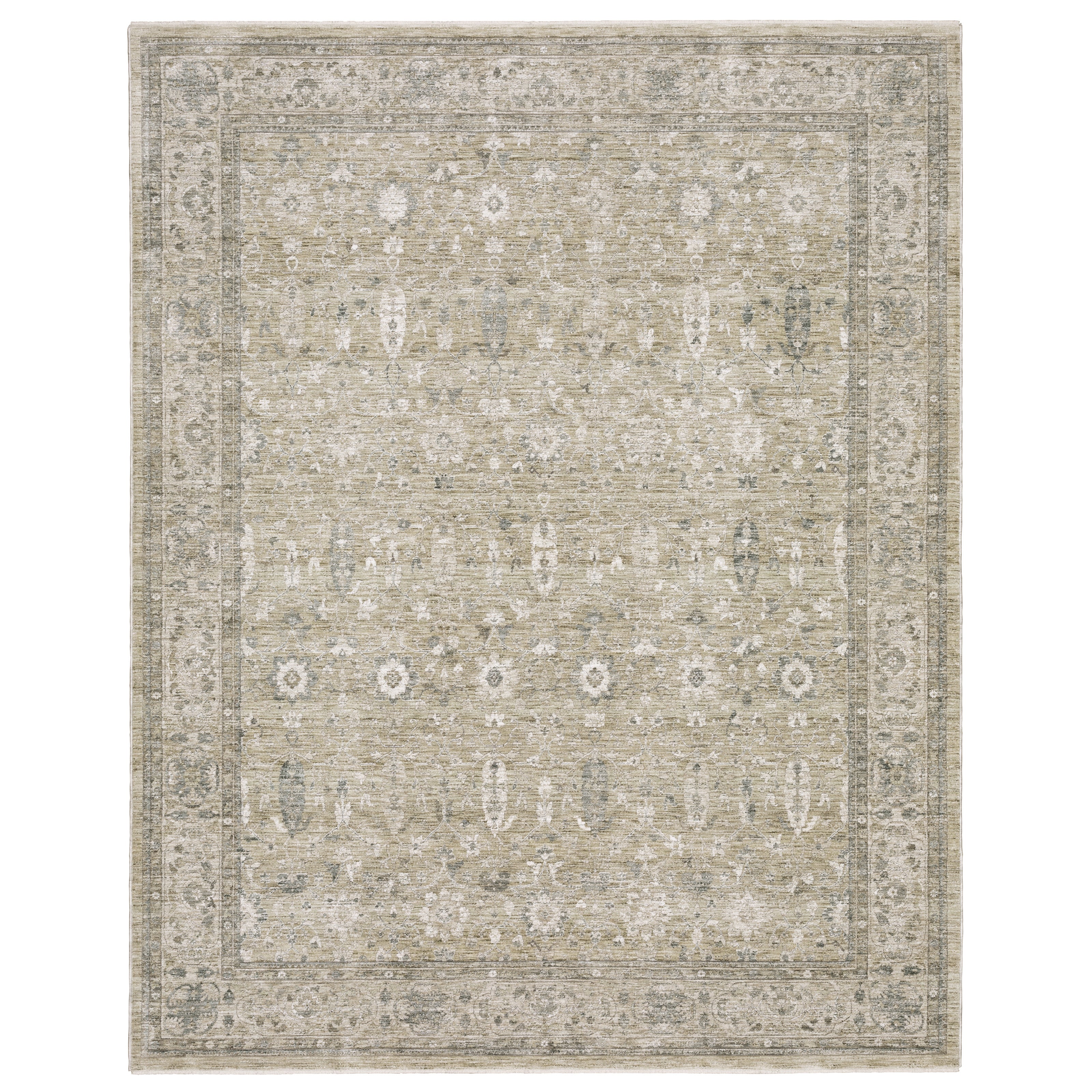 Oriental Weavers Avalon AVA03 soft transitional rug featuring decorative pattern in beige/ grey tones
