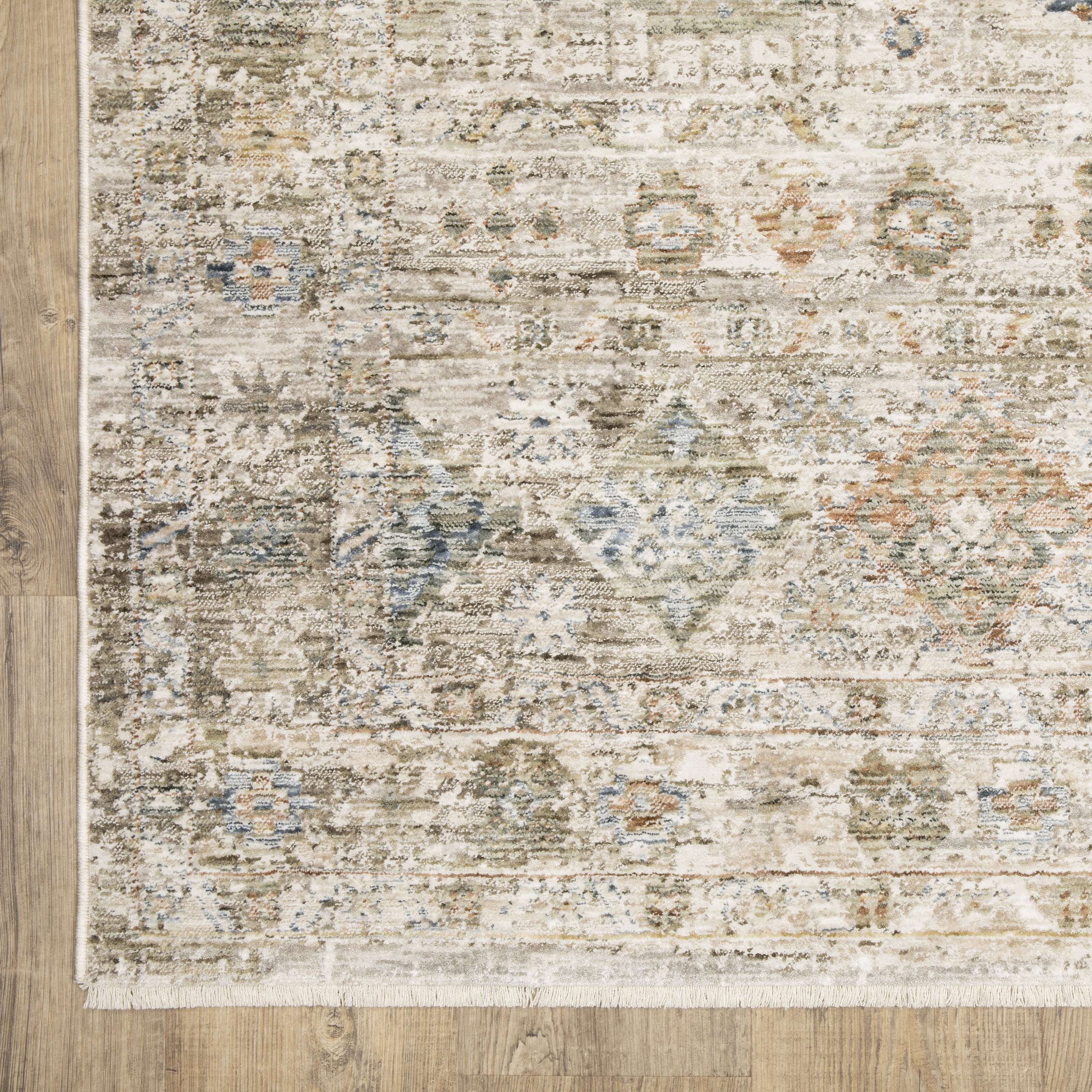 Oriental Weavers Avalon AVA05 soft transitional rug featuring decorative pattern in beige/ grey tones