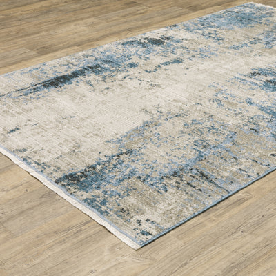 Oriental Weavers Bauer 041L2 plush modern rug featuring abstract pattern in blue/ beige tones