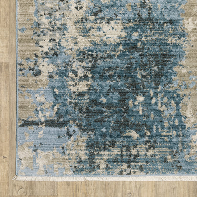 Oriental Weavers Bauer 041L2 plush modern rug featuring abstract pattern in blue/ beige tones