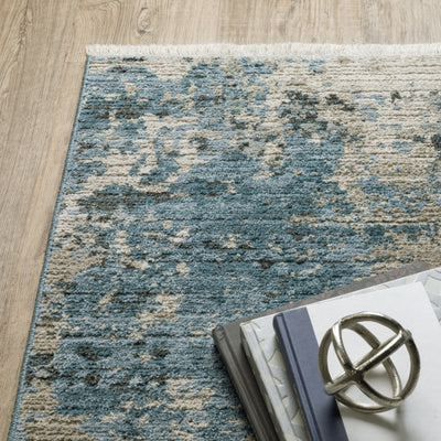 Oriental Weavers Bauer 041L2 plush modern rug featuring abstract pattern in blue/ beige tones