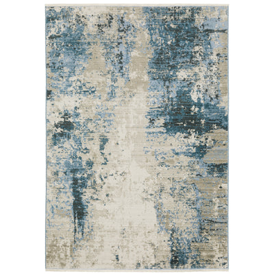 Oriental Weavers Bauer 041L2 plush modern rug featuring abstract pattern in blue/ beige tones